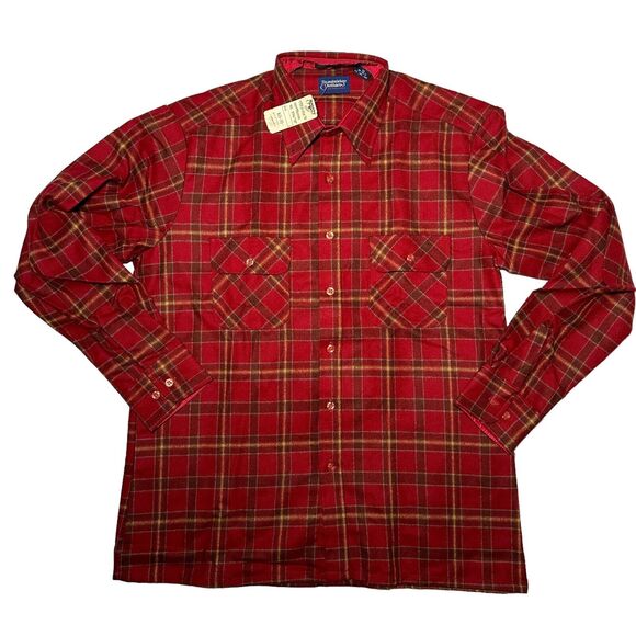 Vintage 70s Strawbridge And Clothier Red Plaid Acrylic Button Down Shirt NWT